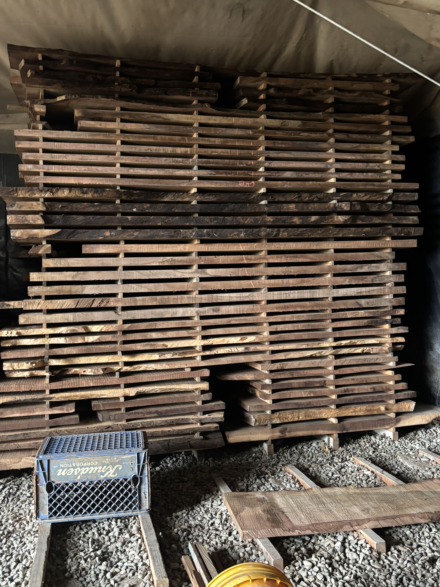 Stacked lumber air drying